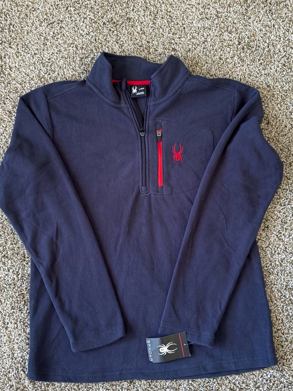 BNWT Spyder Men's L Navy Quarter-Zip Fleece with Red Accents